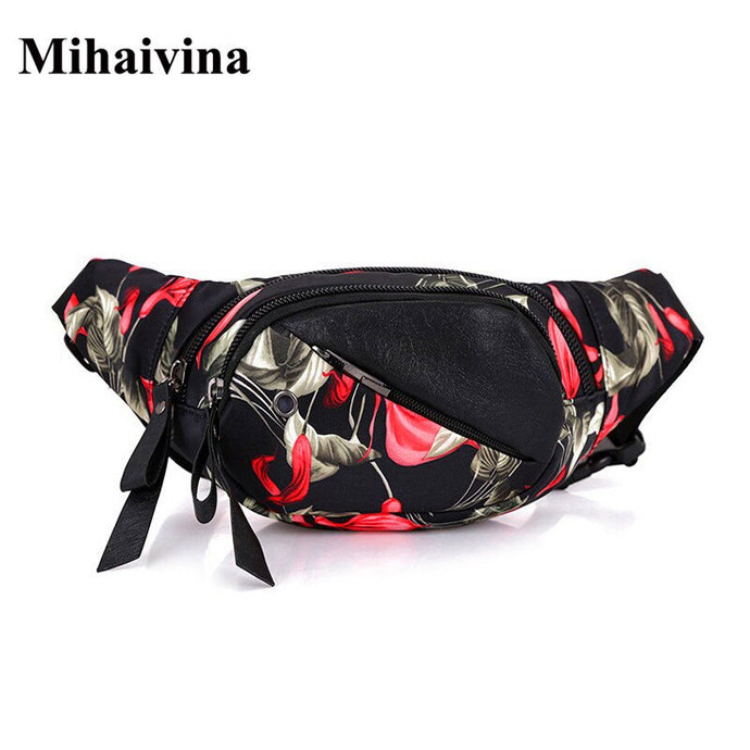 Mihaivin Woman Waist Bag Fanny Pack Running Zip Money Pouch Travel Holiday Bag Pocket Design Flowers Printing Waist Chest Bags